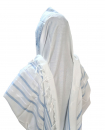 Acrylic Non-Slip Tallit, Textured Checkerboard Weave - Sky Blue and Silver Stripes