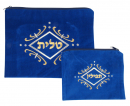 Royal Blue Velvet Tallit & Tefillin Bags-gold and white swirl design