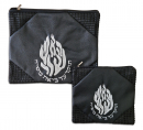 Black Faux Leather Tallit and Tefillin Bag Set - Embroidered Breslev Flames