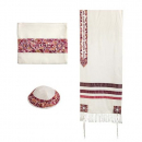 Yair Emanuel Embroidered Star of David Mosaic Tallit Set - Maroon