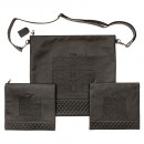 Chabad Lubavitch Tallit & Two Tefillin Bags, Shoulder Strap - Black Faux Leather