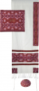 Yair Emanuel Embroidered Silk Cotton Tallit Set, Stars of David - Shades of Red