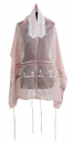 Ronit Gur Organza Tallit Prayer Shawl Set With Decorative Floral Panel - Pink