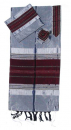 Gabrieli Handwoven Gray Silk Tallit Set - Maroon Stripes