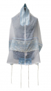 Ronit Gur Tallit Prayer Shawl Set, Organza with Blue Floral Lace Decoration