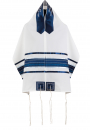 Blue Embroidered Stripe and White Tallit Set by Ronit Gur