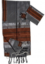 Gabrieli Handwoven Silk Gray Tallit Set - Copper Colored Stripes