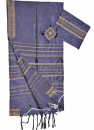 Gabrieli Handwoven Violet Silk Tallit Set - Gold Stripes