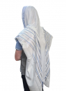 Noam Acrylic Non-Slip Lightweight Tallit Prayer Shawl - Silver and Light Blue Stripes