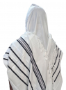 Acrylic Non-Slip Tallit, Textured Checkerboard Weave - Black and Silver Stripes